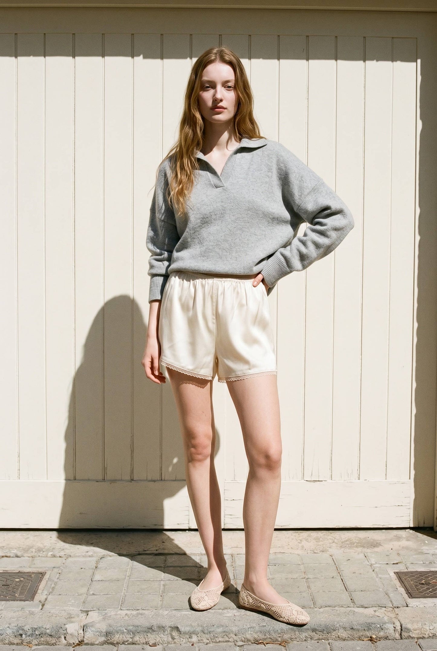 Satin Lace Trim Shorts