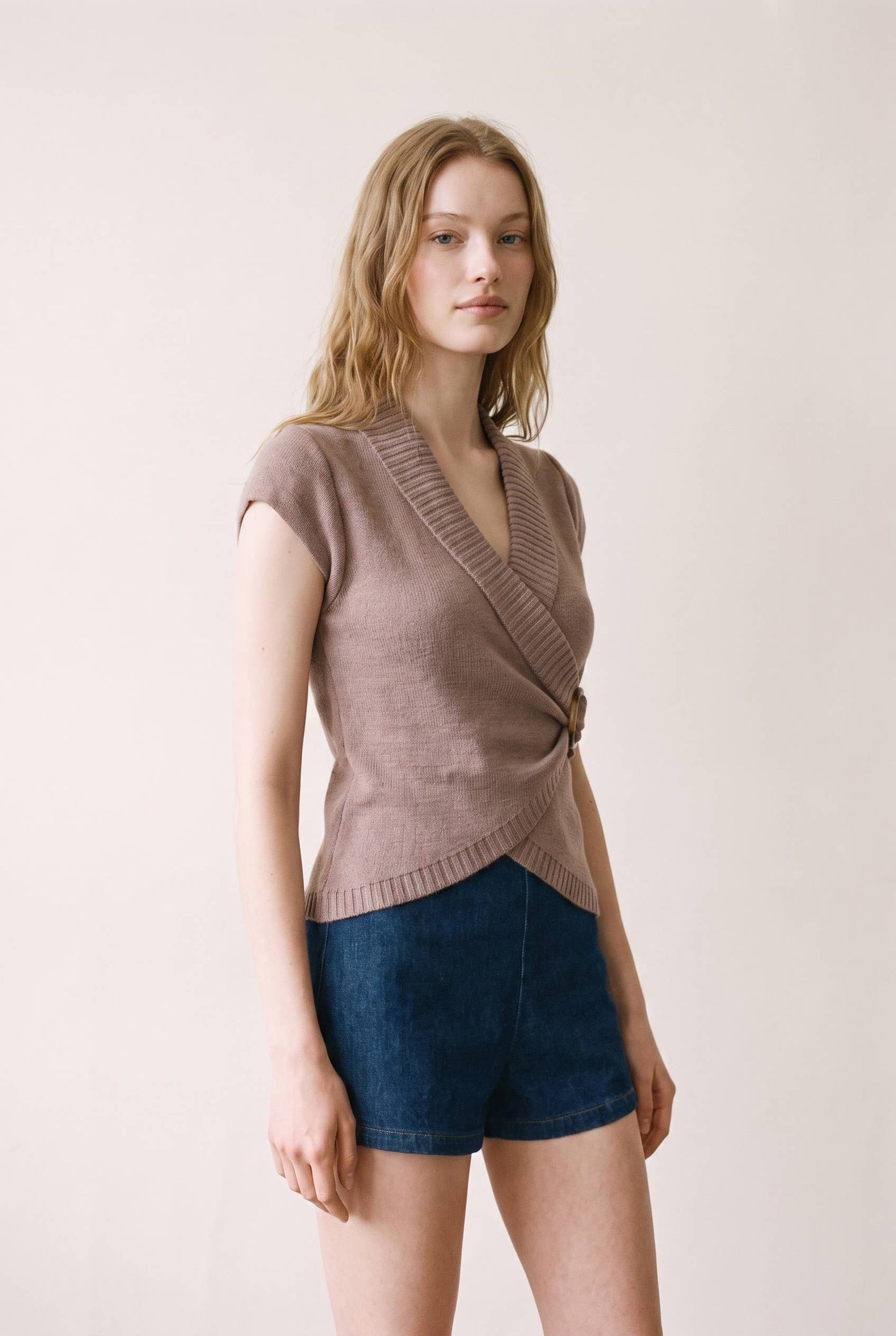 Inez Crossover Buckle Knit Top