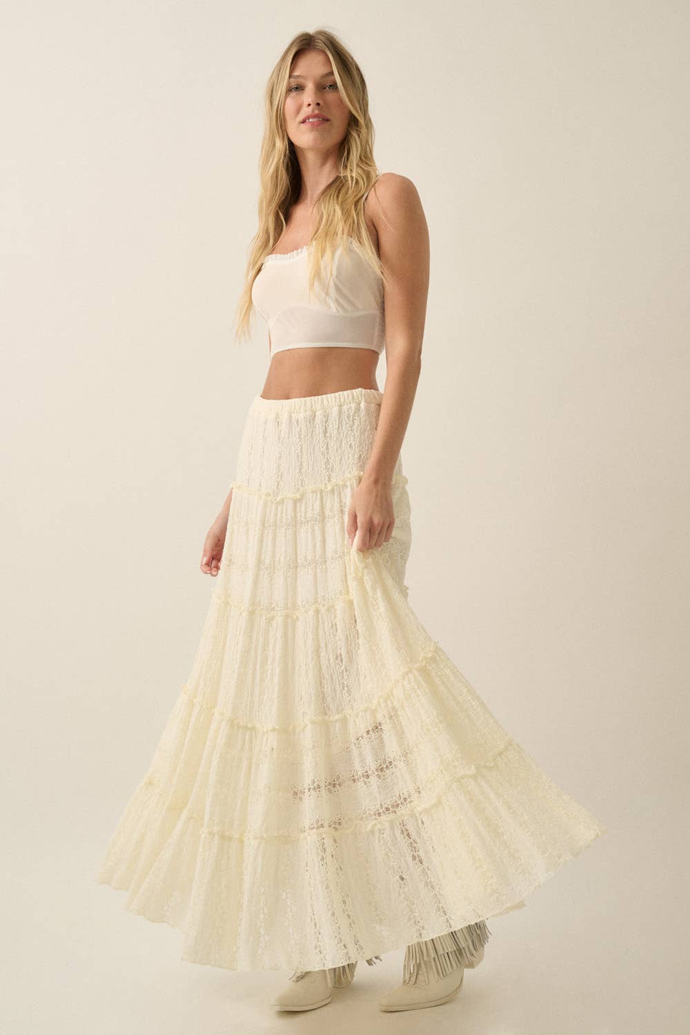 Angelica Lace Tiered Ruffle Maxi Skirt
