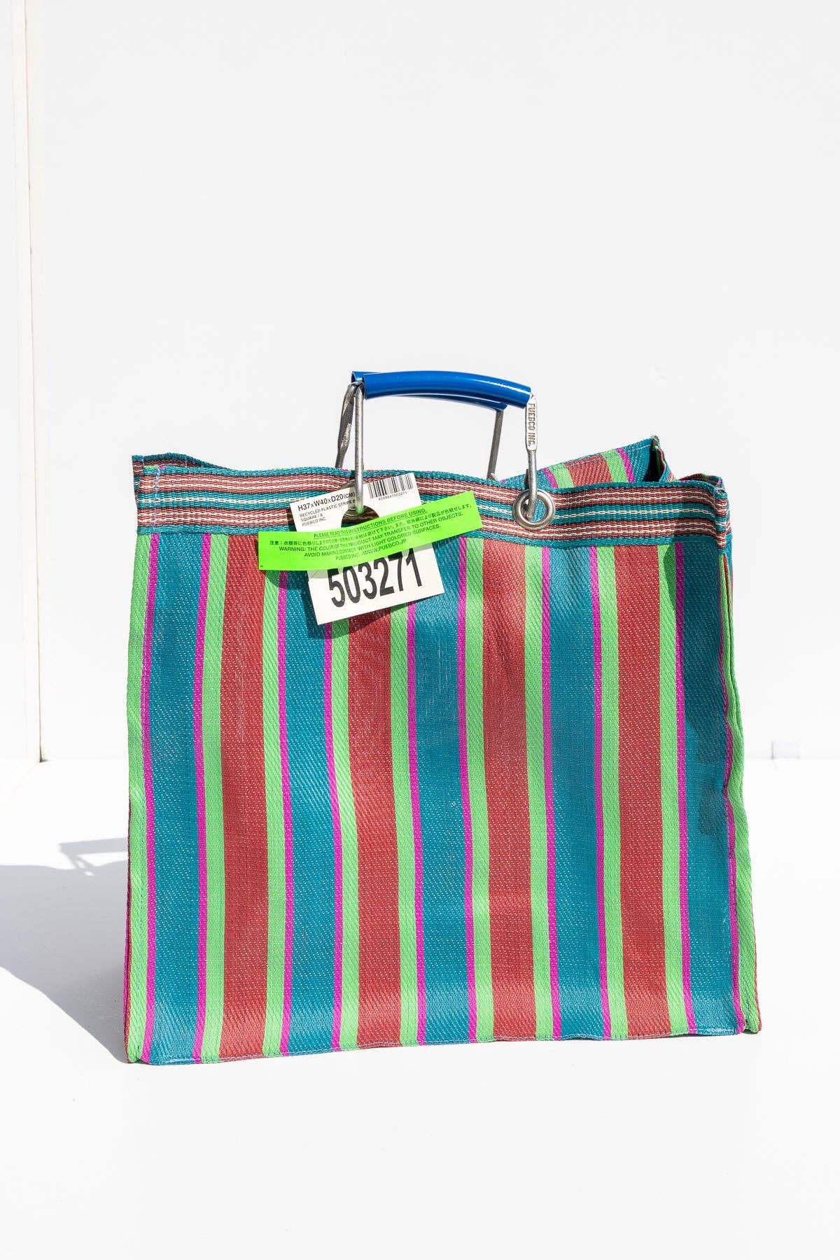 RECYCLED PLASTIC STRIPE BAG - Square: Green x Purple