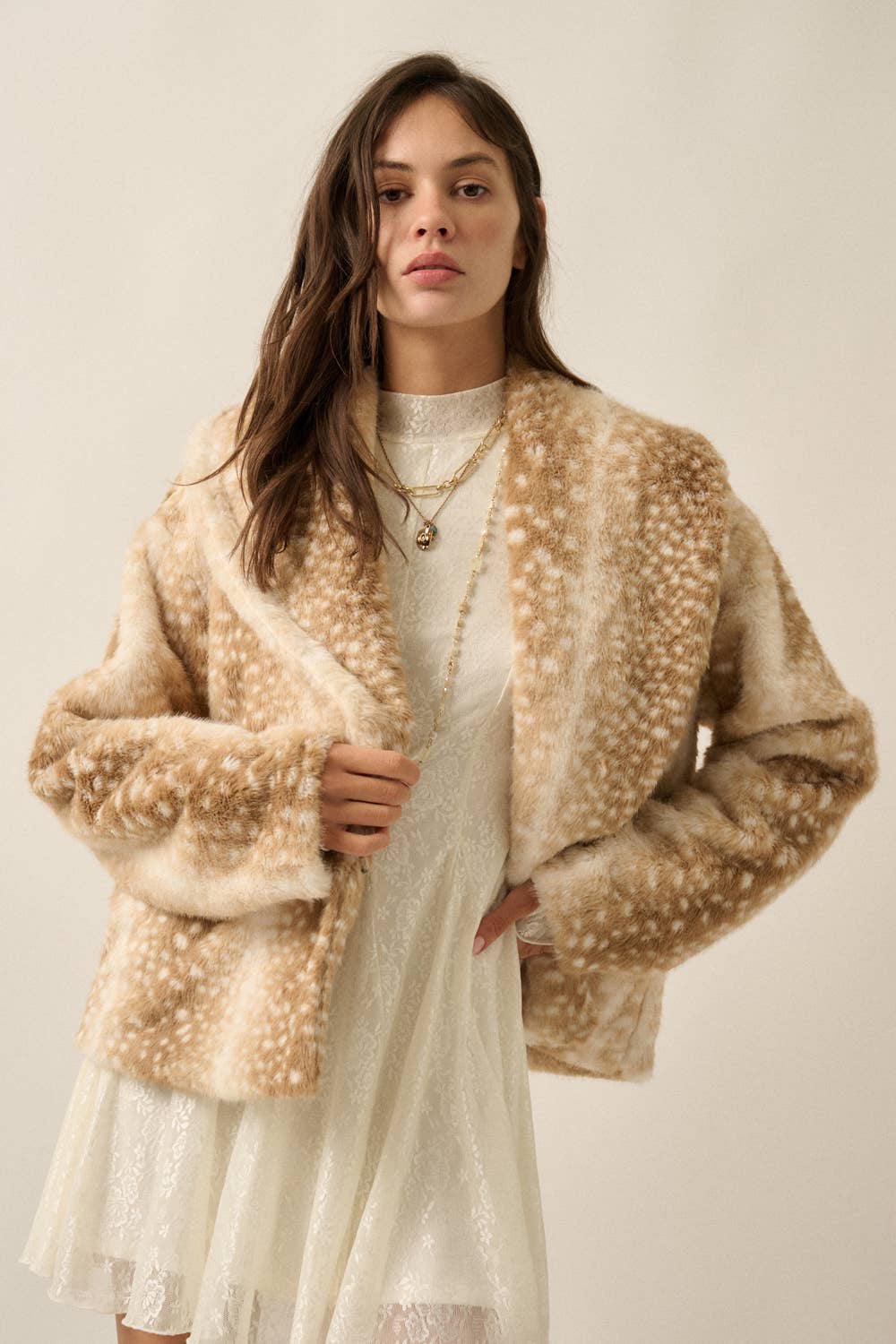 Bambi Deer-Print Faux Fur Jacket
