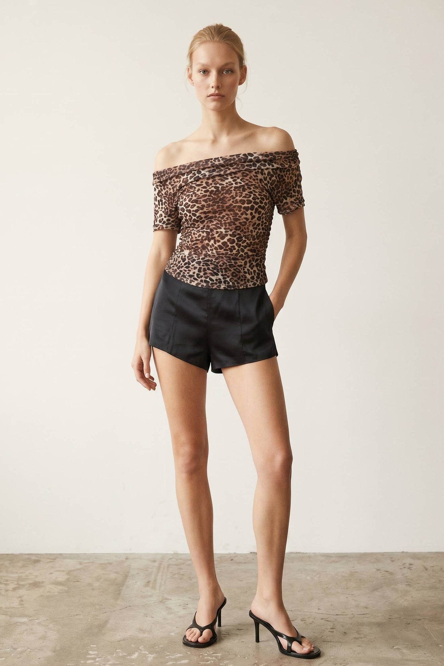 Leopard Mesh Cowl Neck Top
