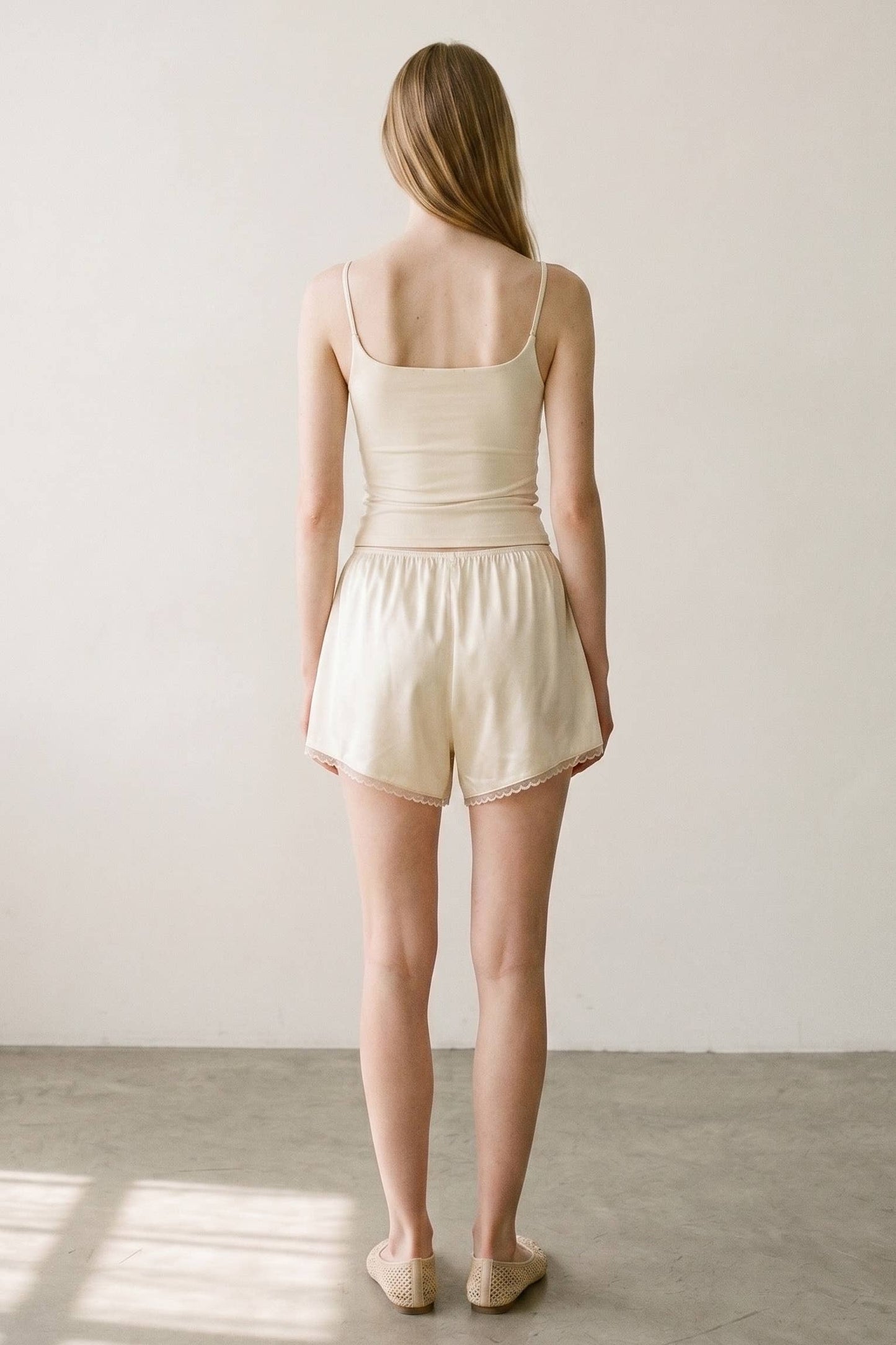 Satin Lace Trim Shorts