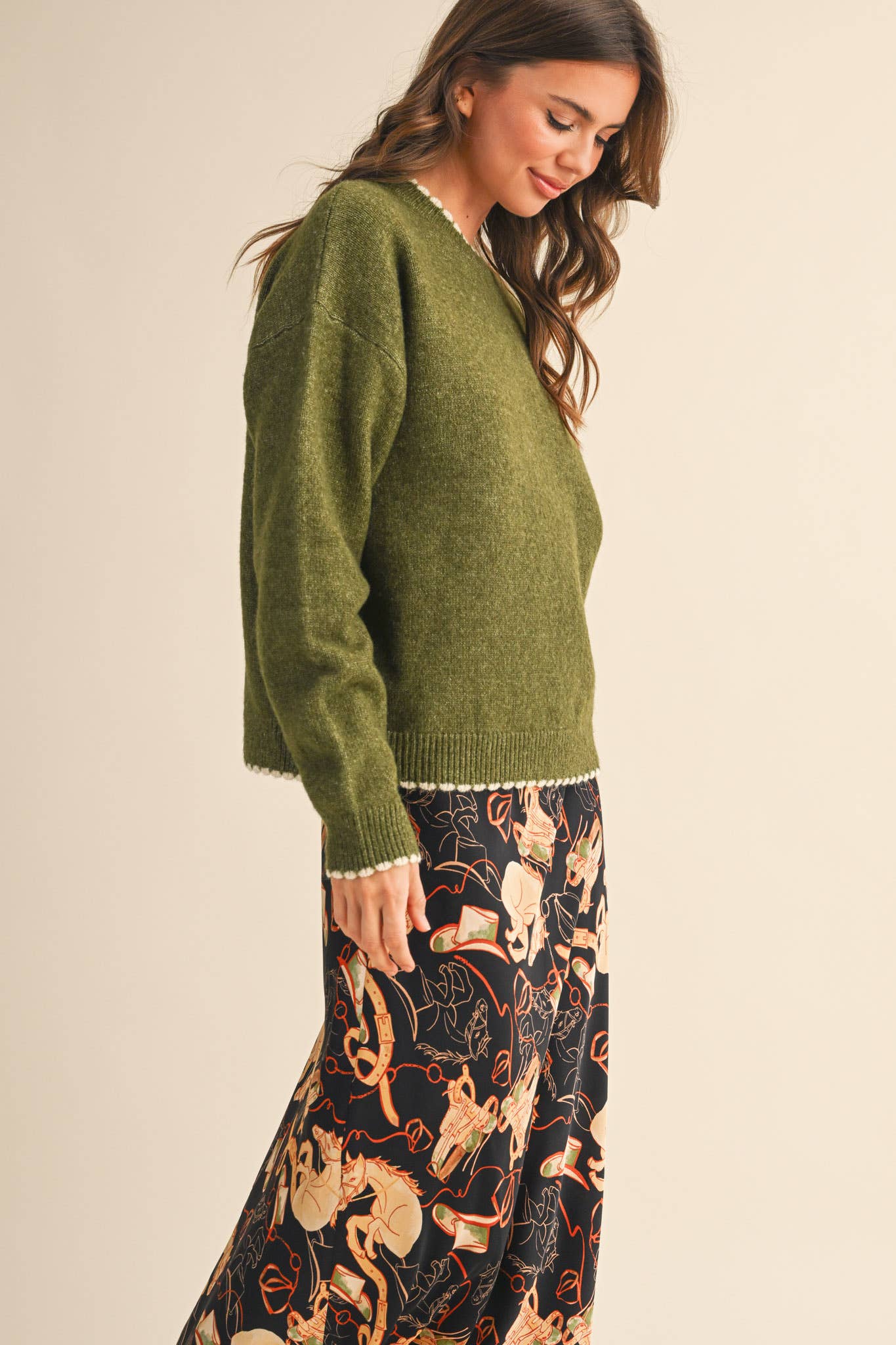 Constance Contrast Scalloped Edge Sweater