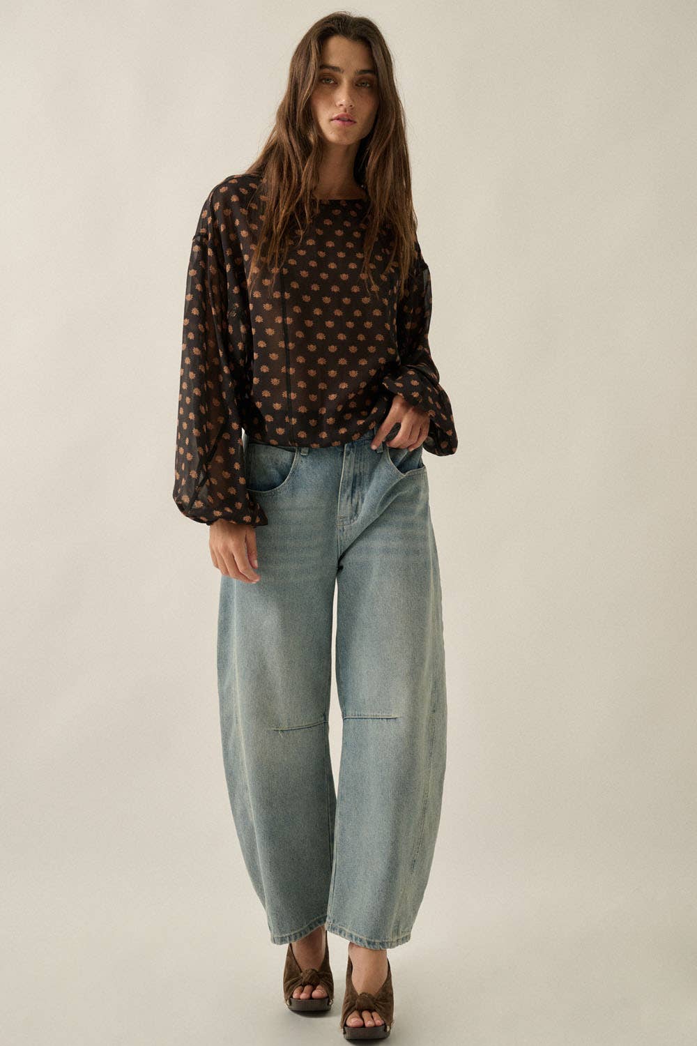 Floral Balloon-Sleeve Bodysuit