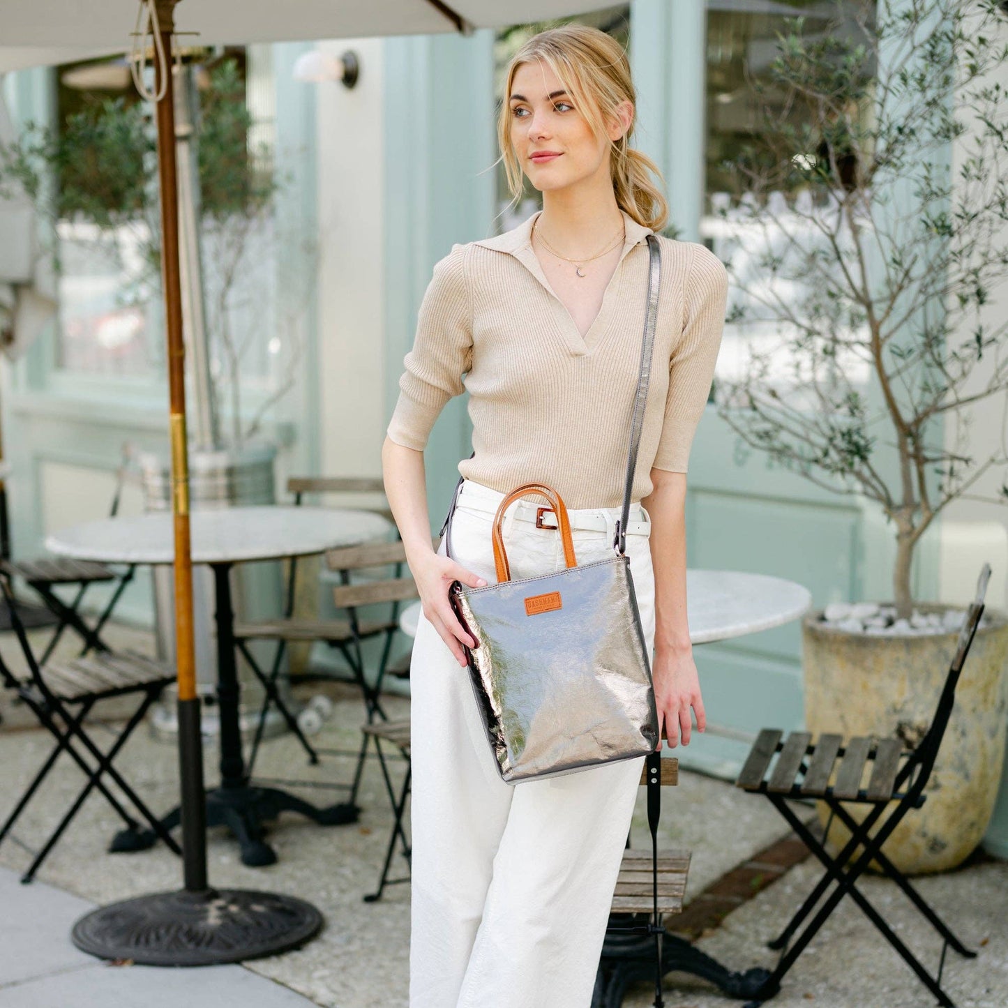 NINA CROSSBODY BAG: Woven Cuoio