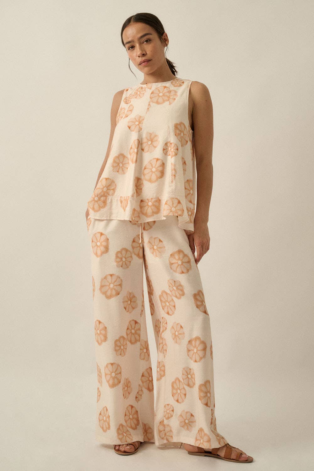 Floral-Print Wide-Leg Drawstring Pocket Pants