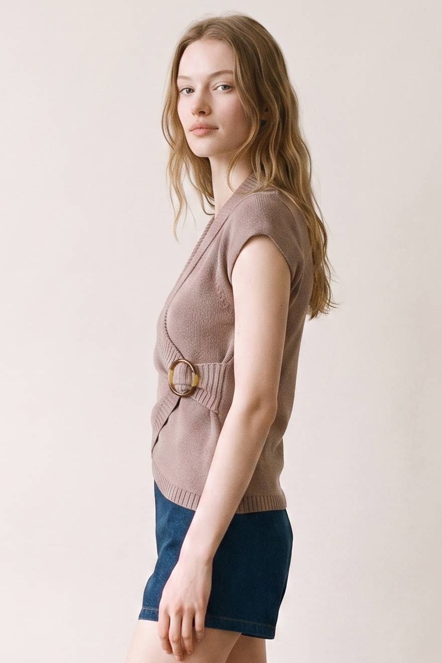 Inez Crossover Buckle Knit Top