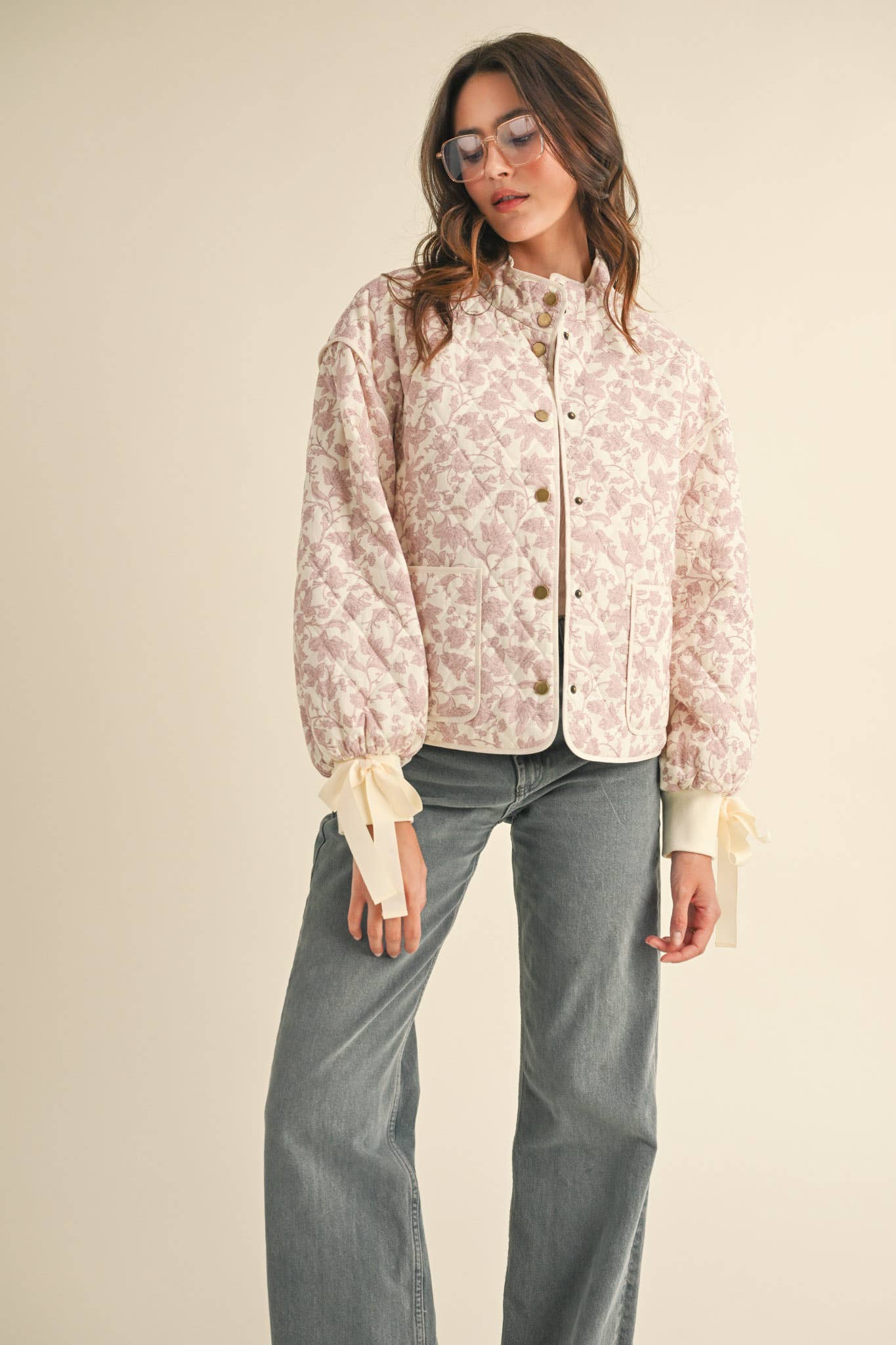 Francesca Floral Quilted Jacket with Ribbon Detail