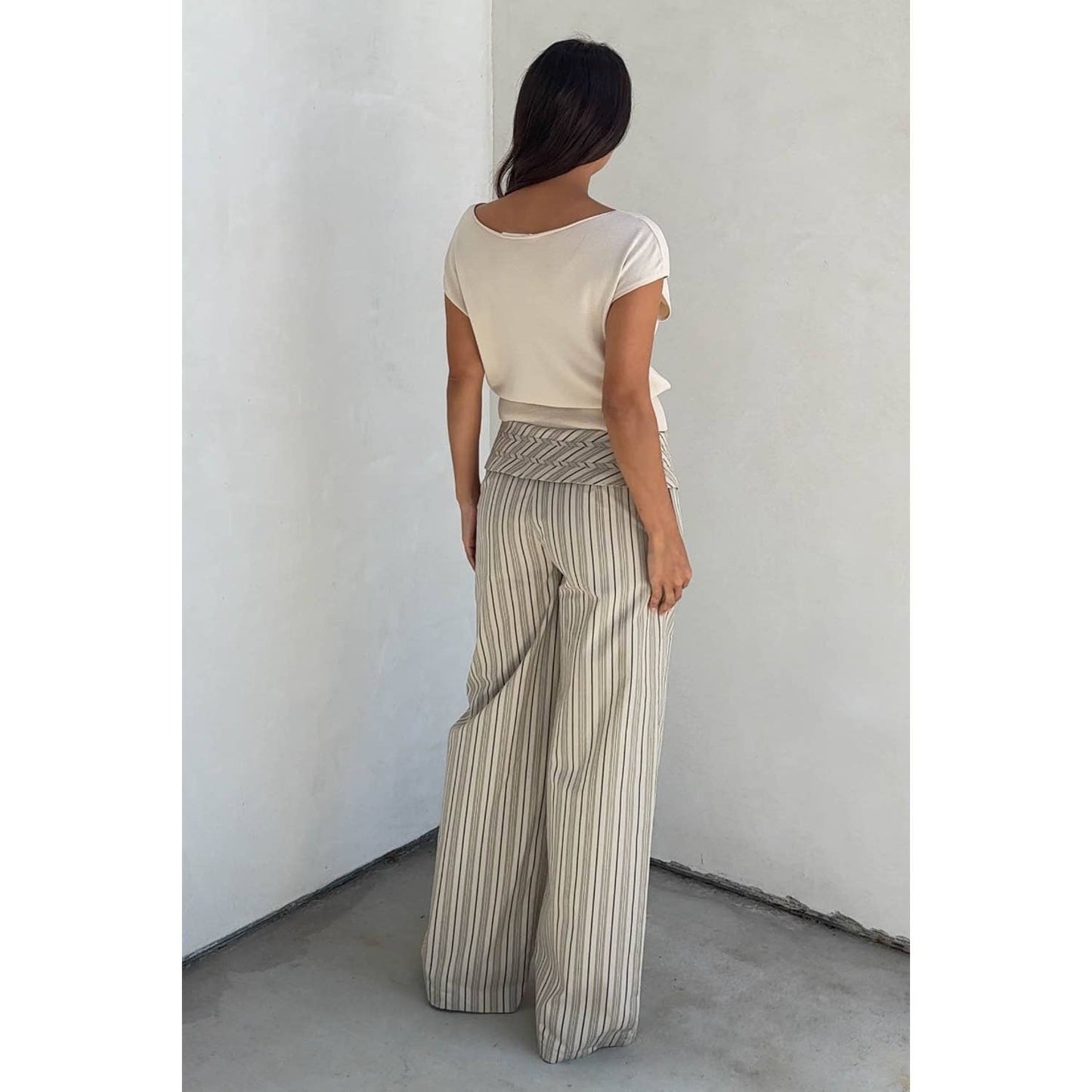 Striped Folded Waist Wrap Pants