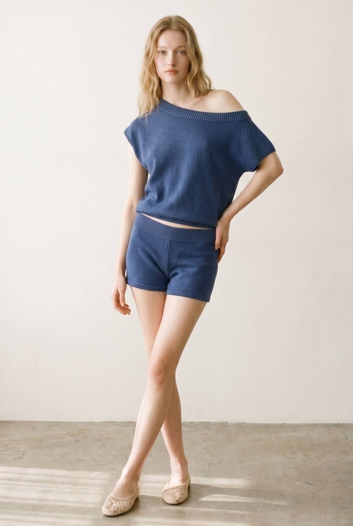 Katie Knit One Shoulder Top W/ Shorts Sets