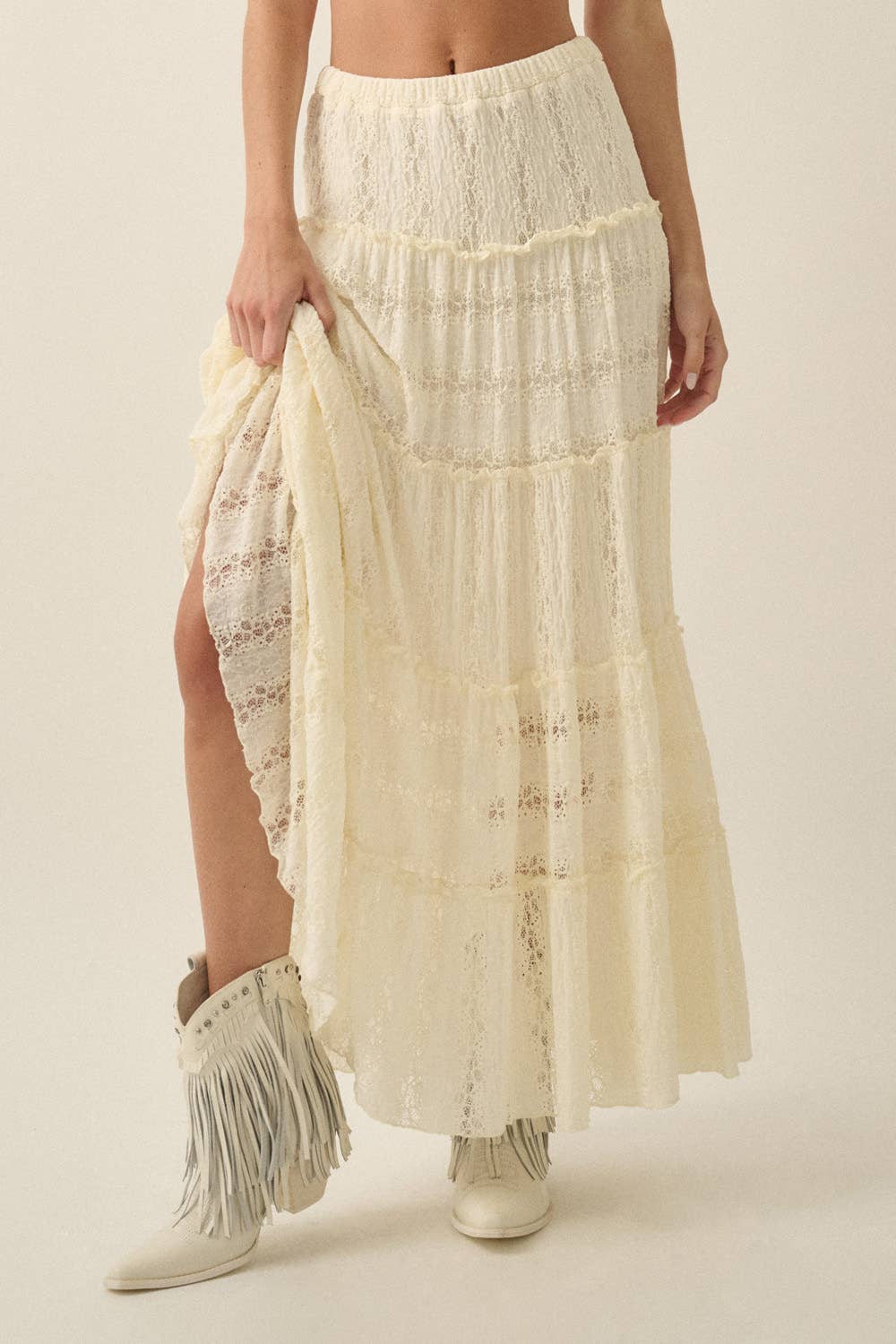Angelica Lace Tiered Ruffle Maxi Skirt
