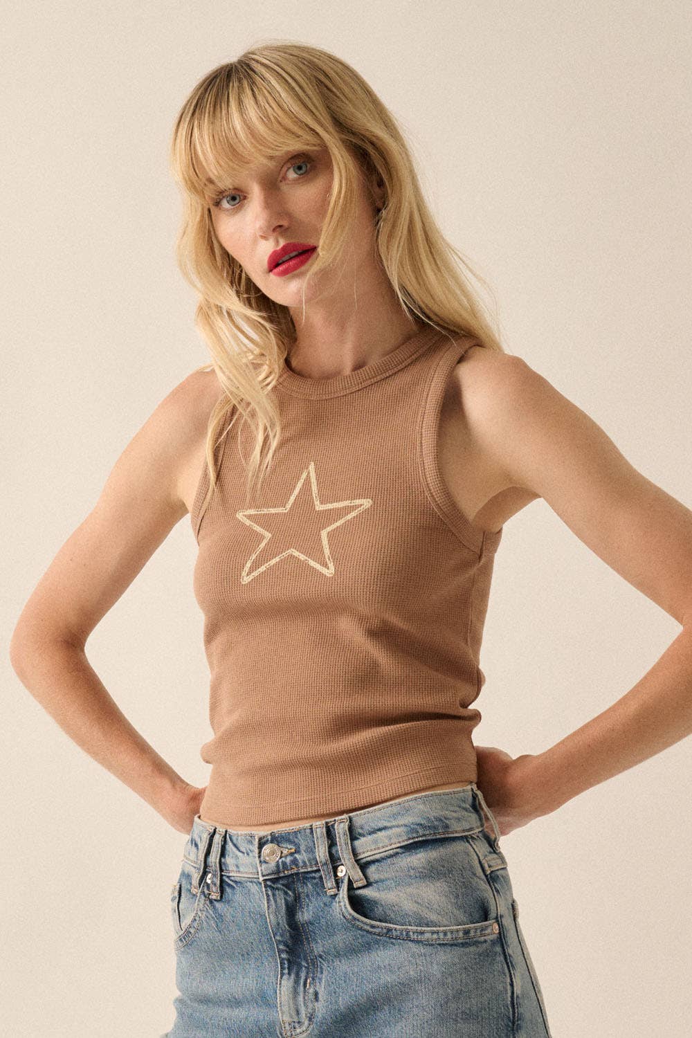 Star Waffle-Knit Tank Top