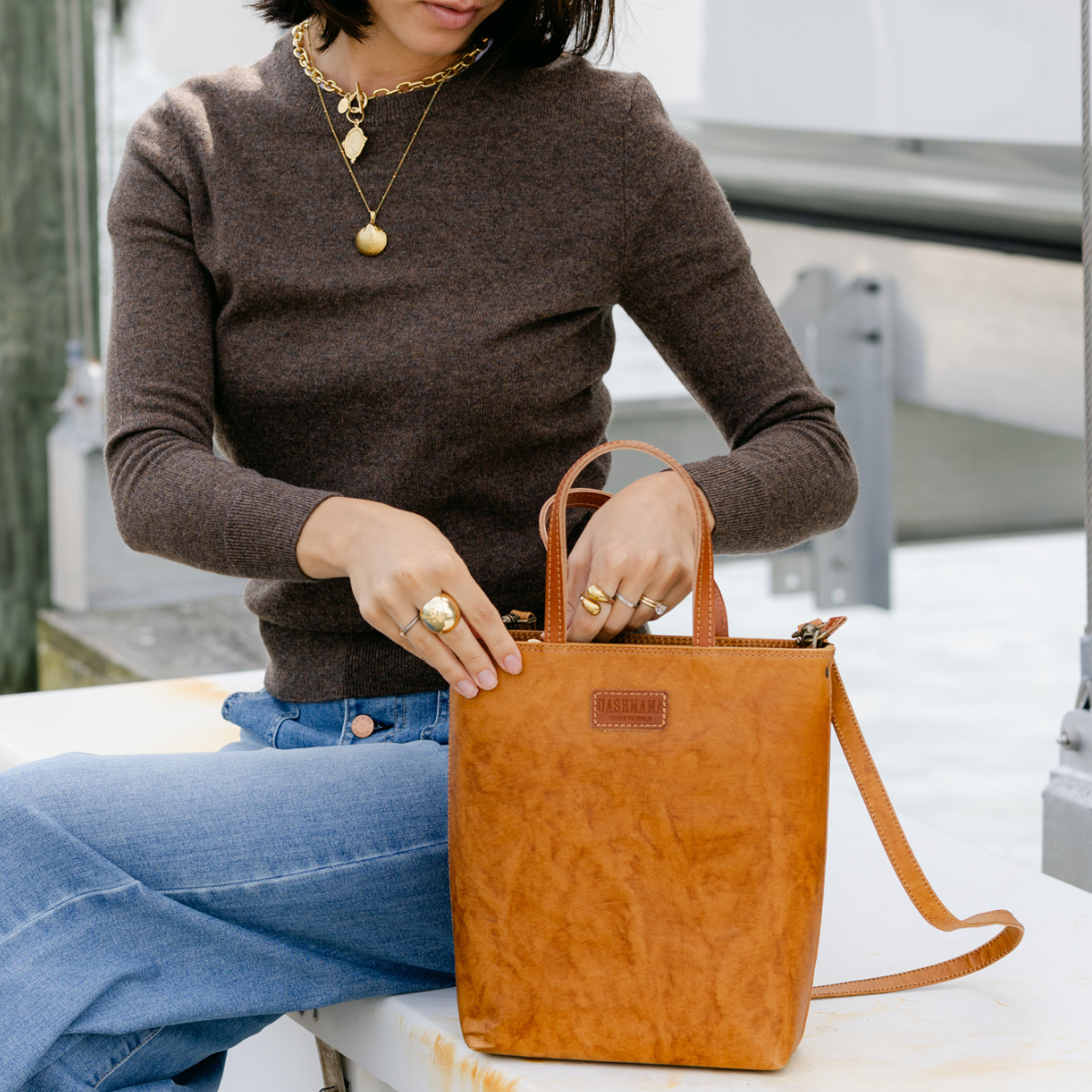 NINA CROSSBODY BAG: Woven Cuoio