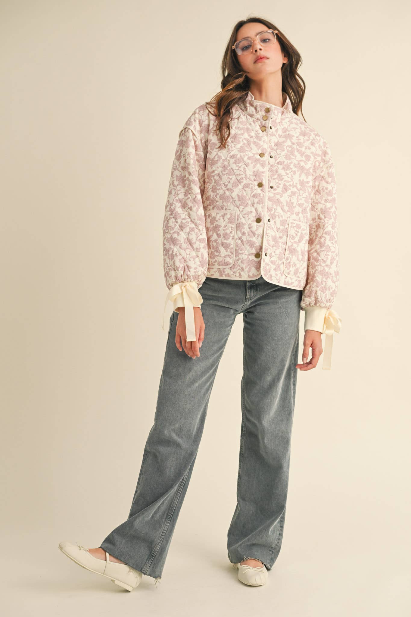 Francesca Floral Quilted Jacket with Ribbon Detail