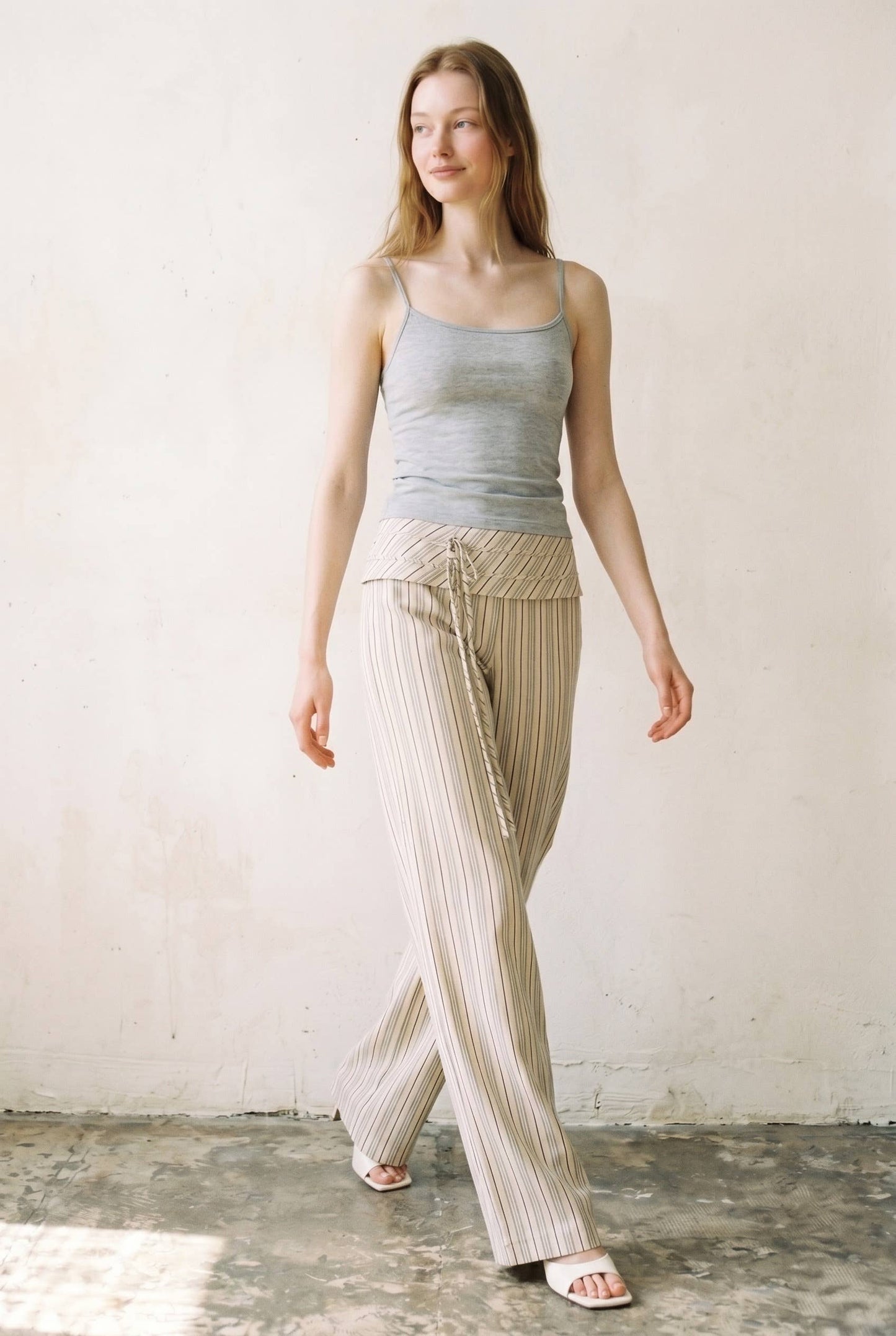 Striped Folded Waist Wrap Pants