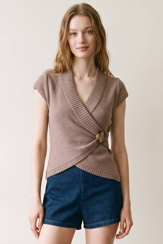 Inez Crossover Buckle Knit Top