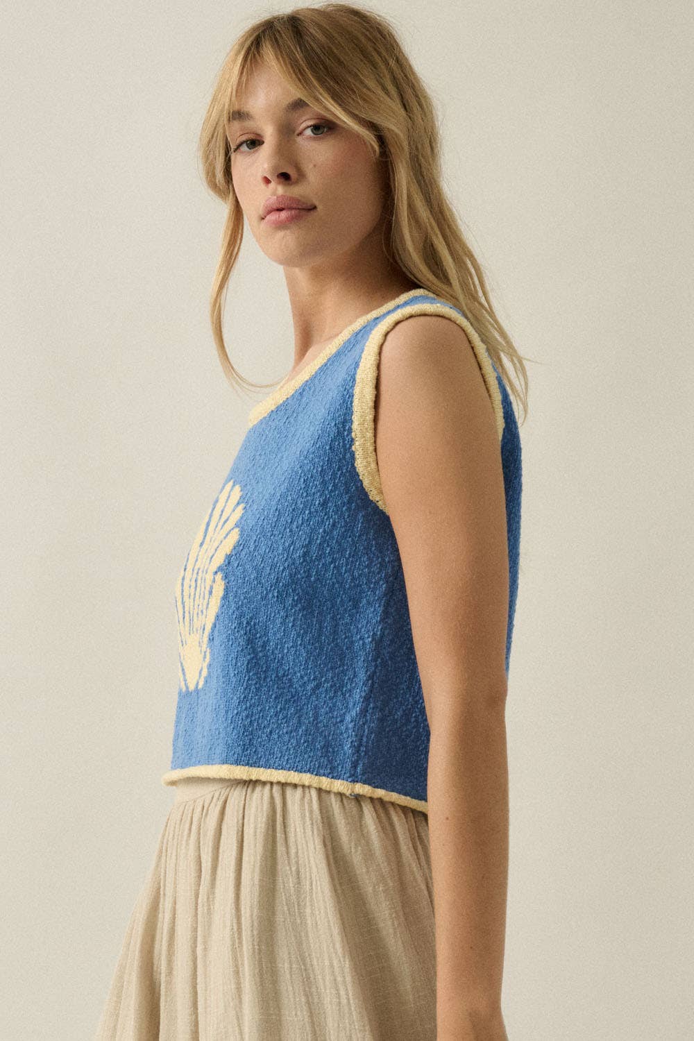 Seashell Jacquard-Knit Cropped Sweater Tank Top