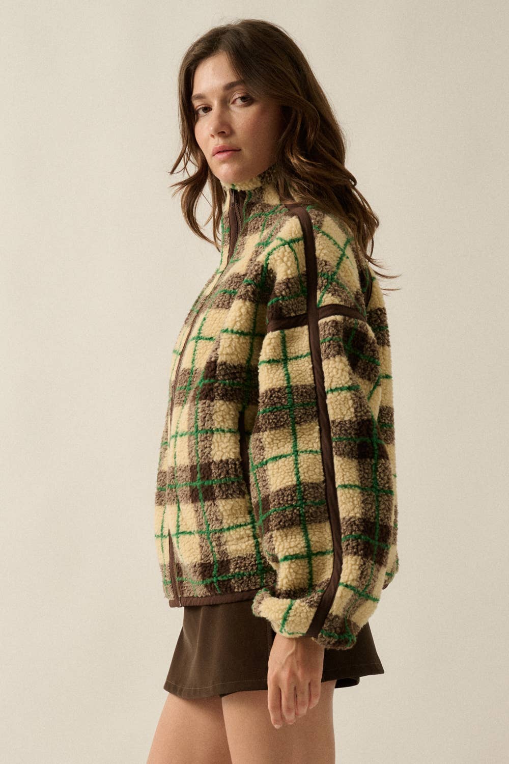 Max Plaid-Print Sherpa Jacket