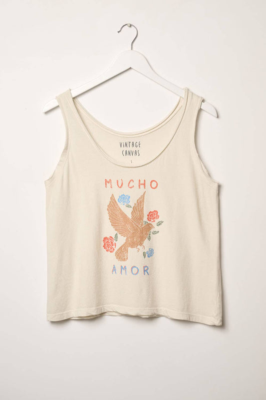 Mucho Amor Dove Vintage-Wash Graphic Tank Top