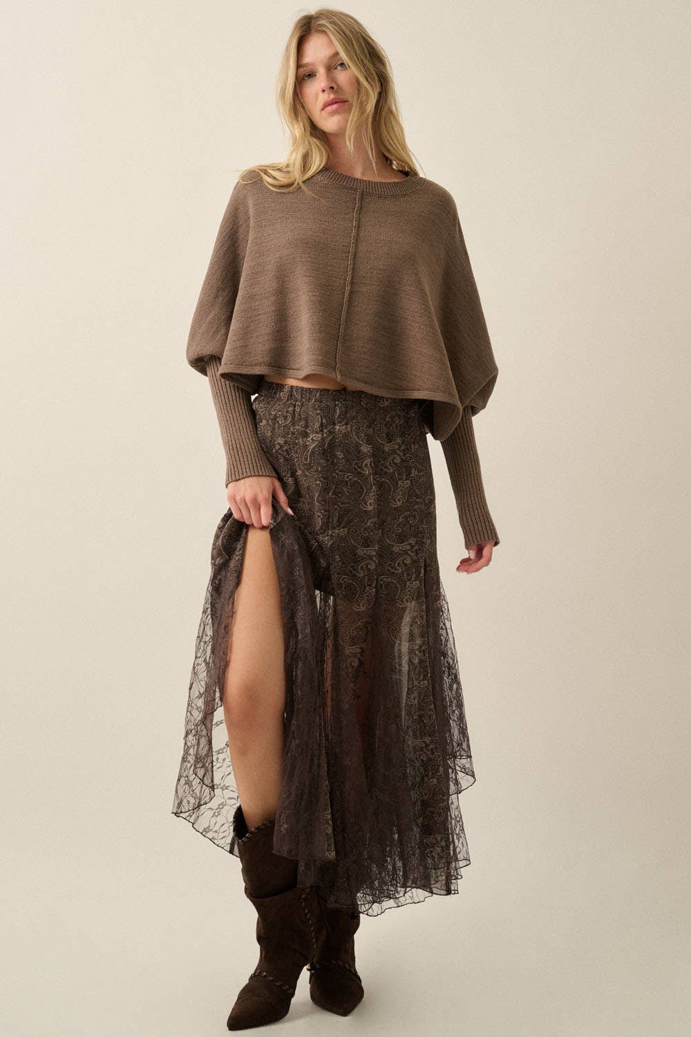 Dolman-Sleeve Cropped Sweater