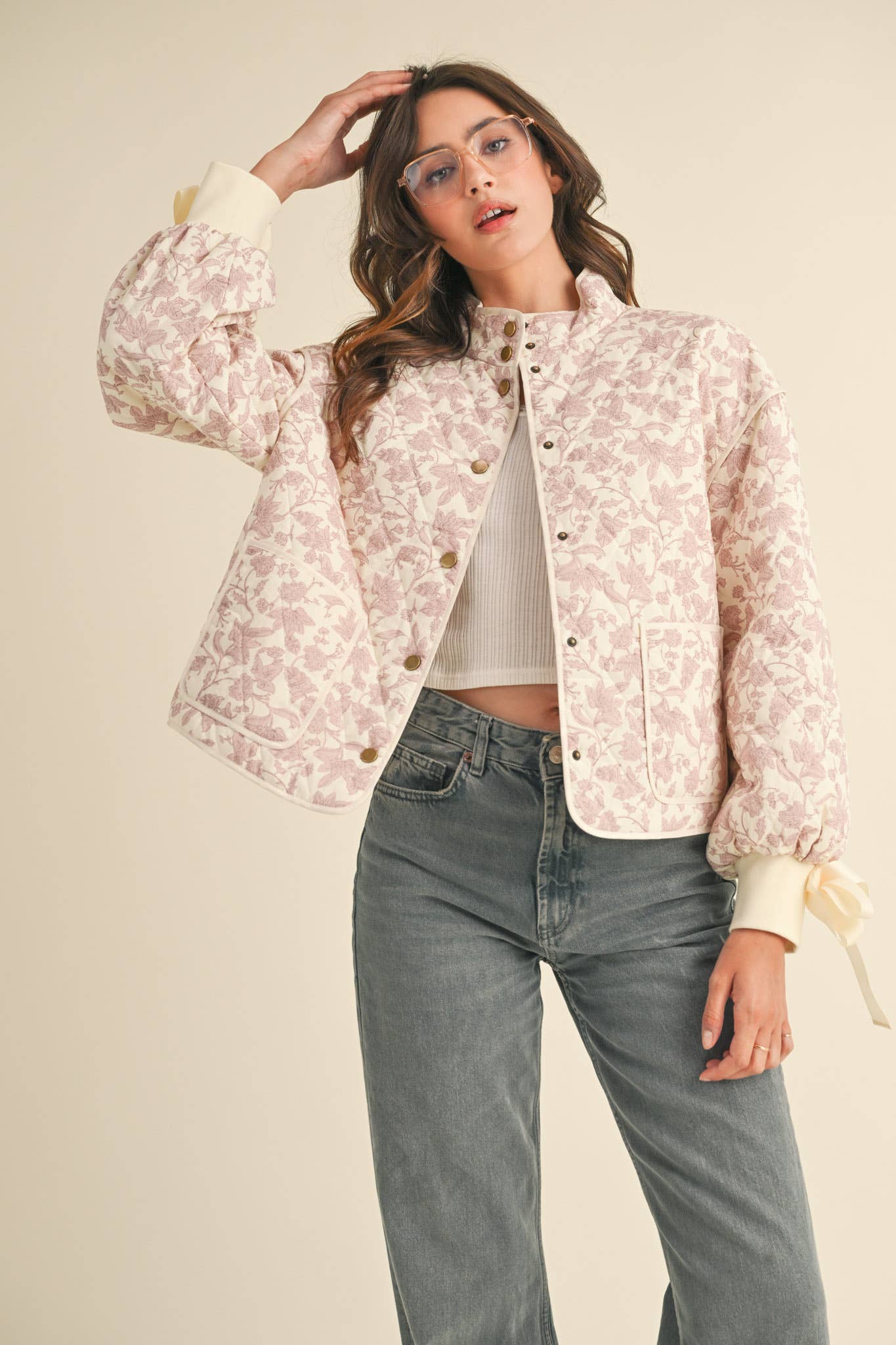 Francesca Floral Quilted Jacket with Ribbon Detail