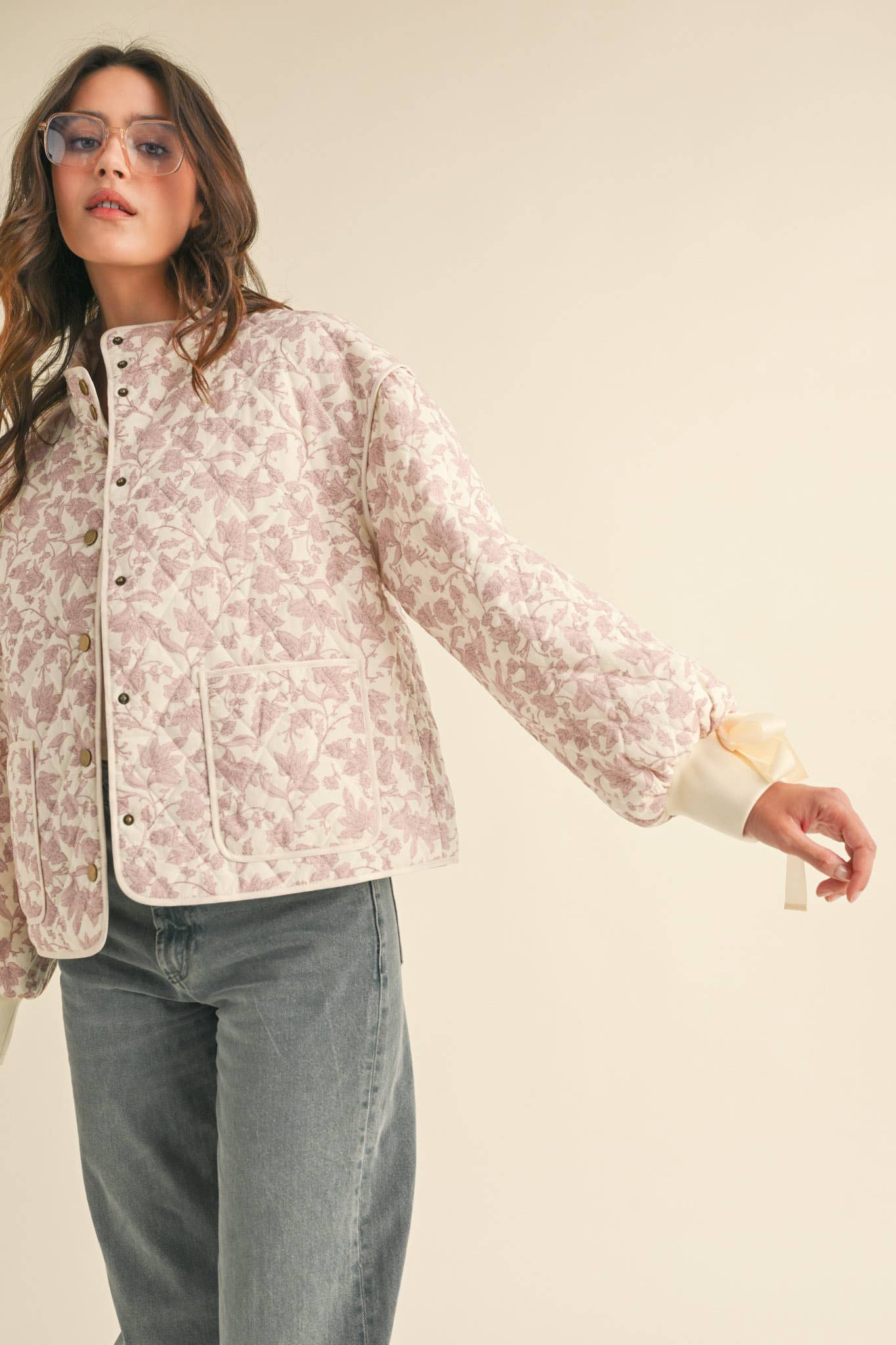 Francesca Floral Quilted Jacket with Ribbon Detail