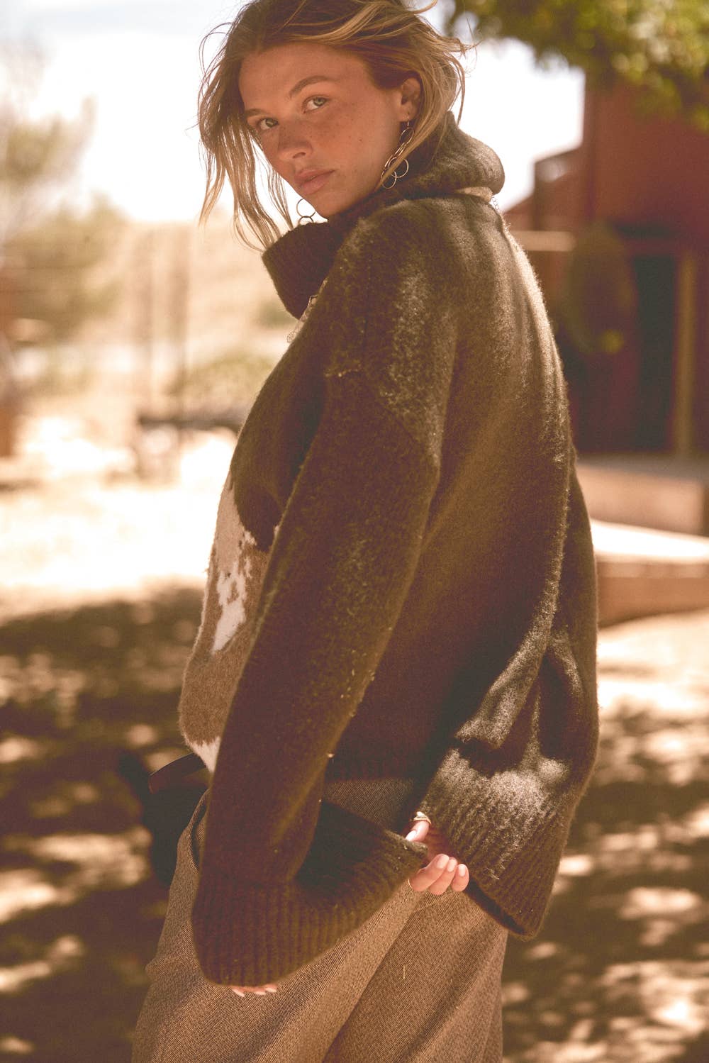 Mountains Fuzzy Jacquard-Knit Turtleneck Sweater
