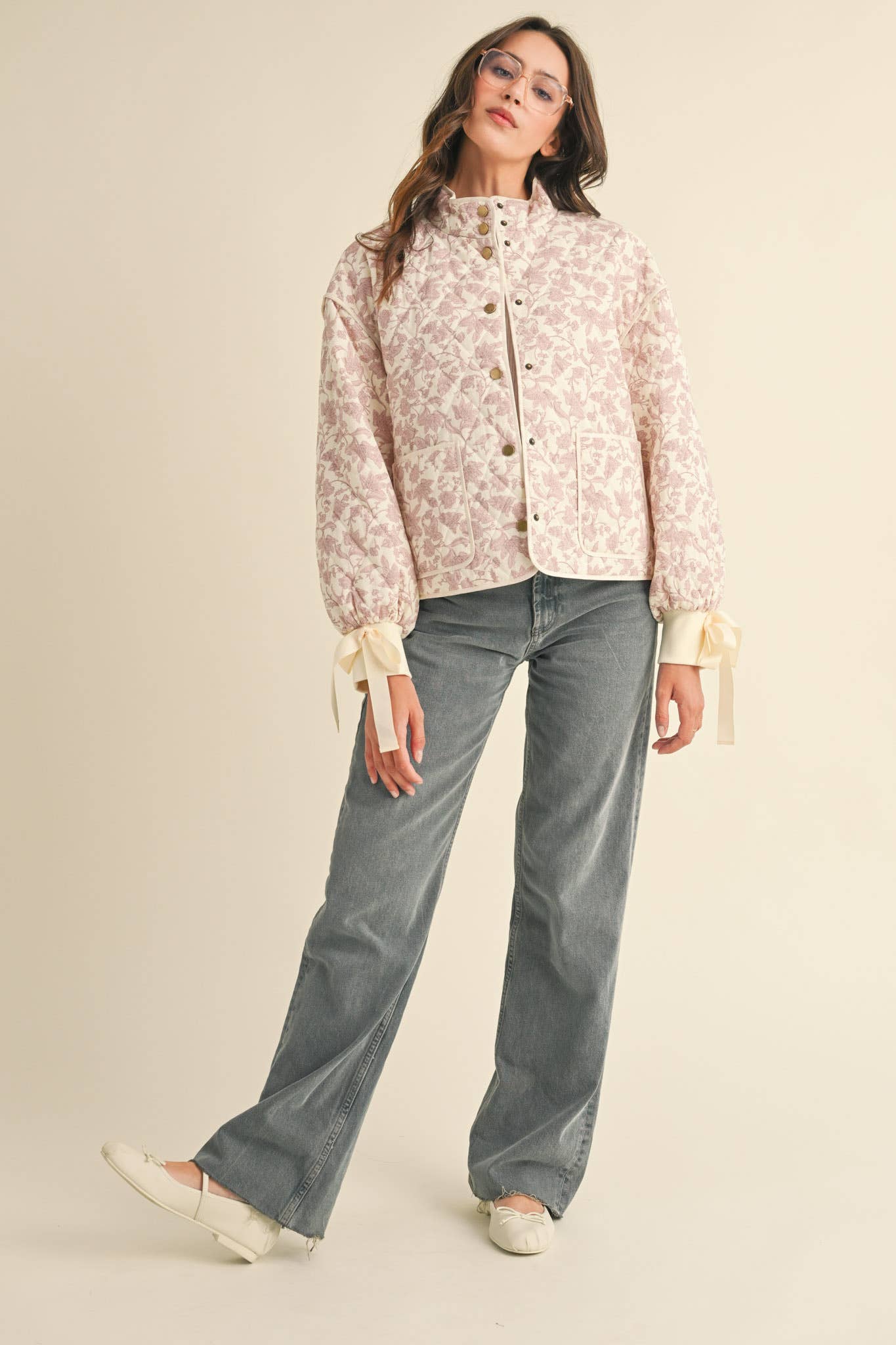 Francesca Floral Quilted Jacket with Ribbon Detail