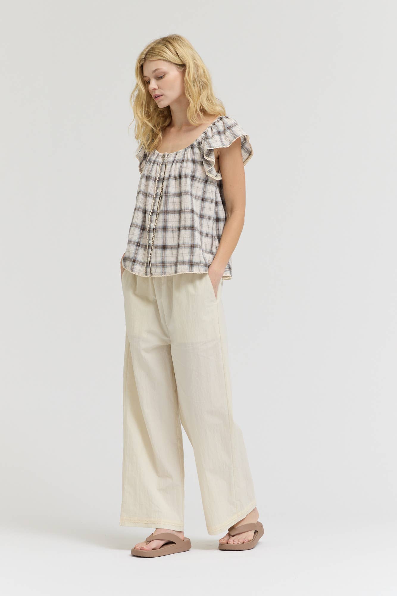 PLAID EYELET BLOUSE