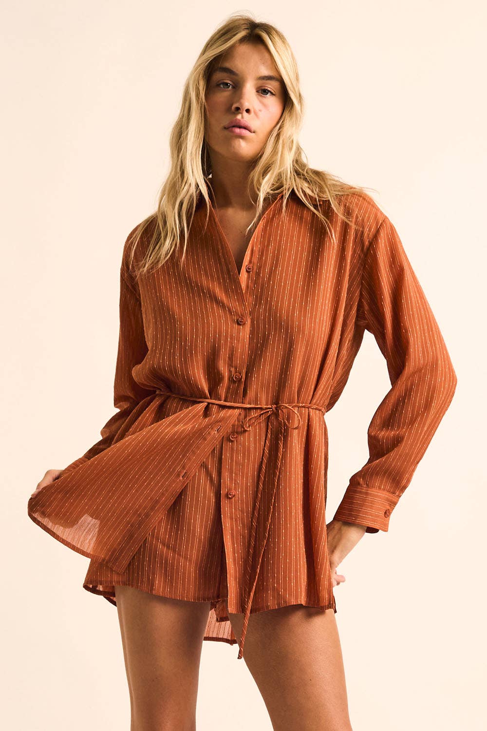 Scorcher Belted Button-Up Shirt Romper