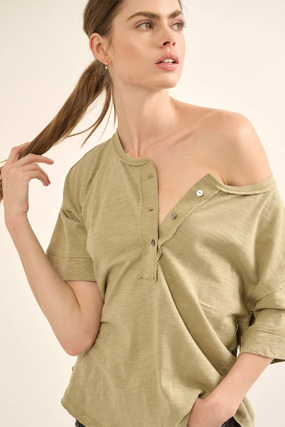 Easy Fit Mineral-Wash Knit Exposed Seam Shirt