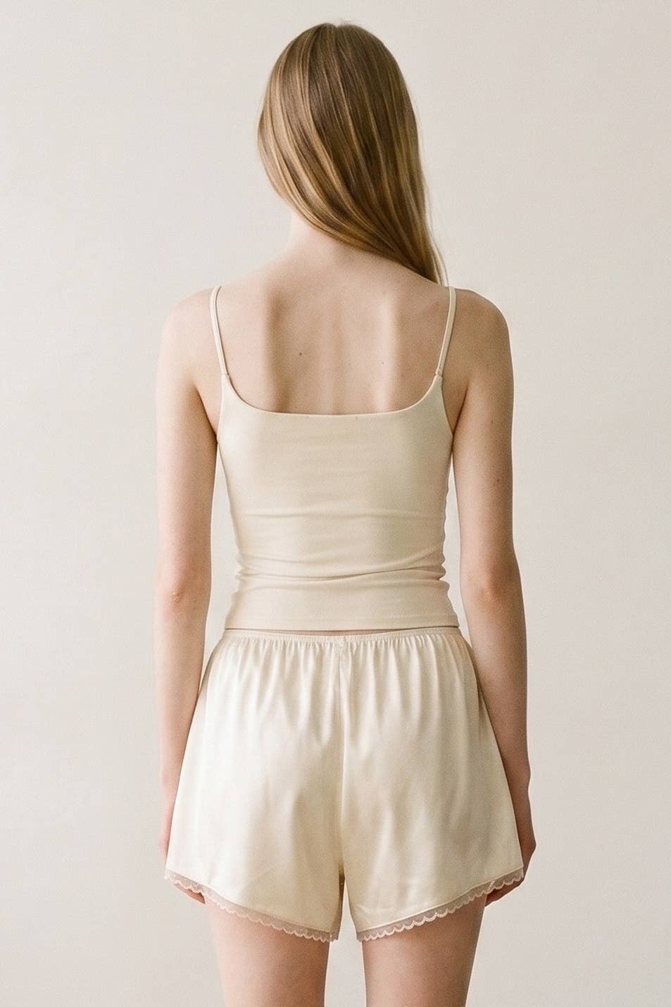 Satin Lace Trim Shorts