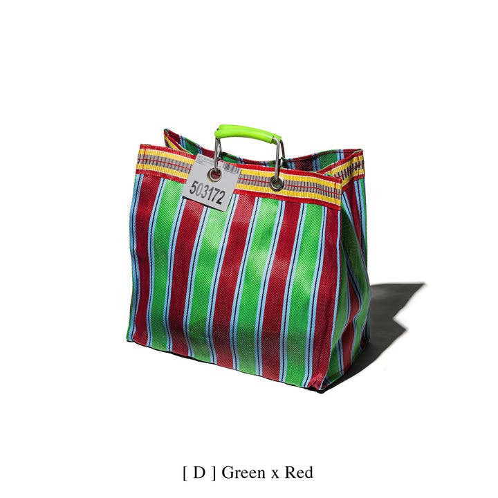 RECYCLED PLASTIC STRIPE BAG - Square: Green x Purple