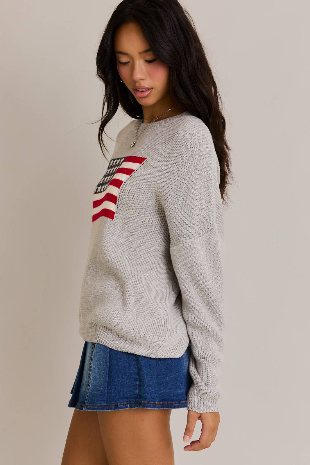Round Neck Oversized Flag Sweater
