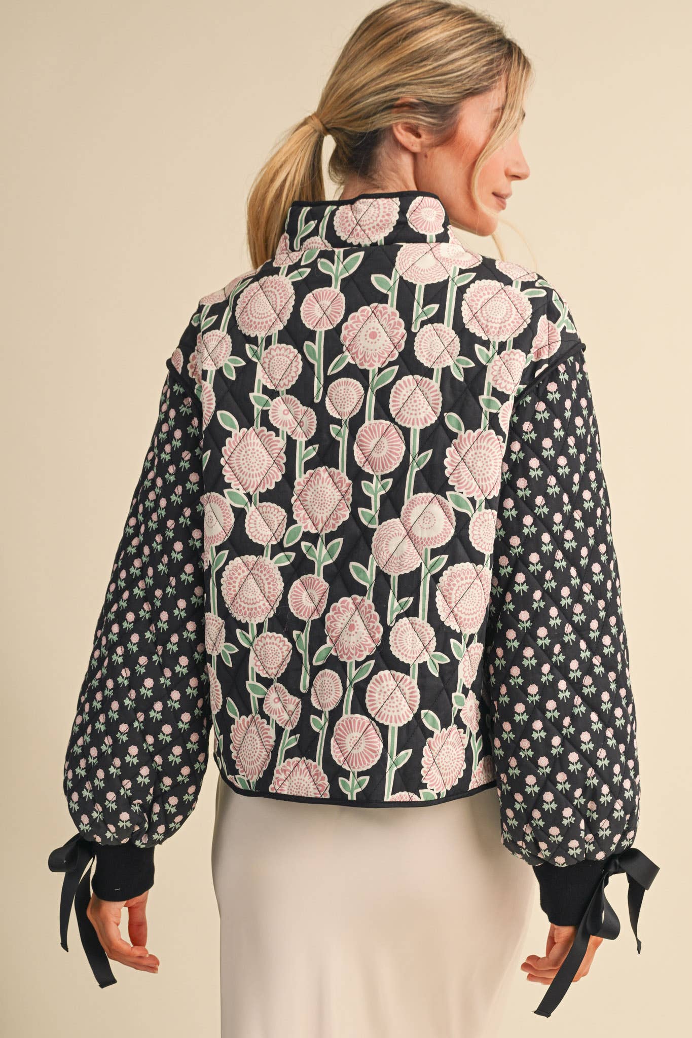 Quinn Quilted Floral Print Jacket with Ribbon Detail