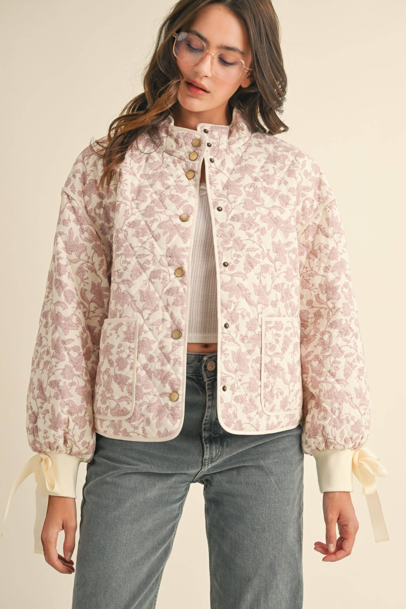 Francesca Floral Quilted Jacket with Ribbon Detail