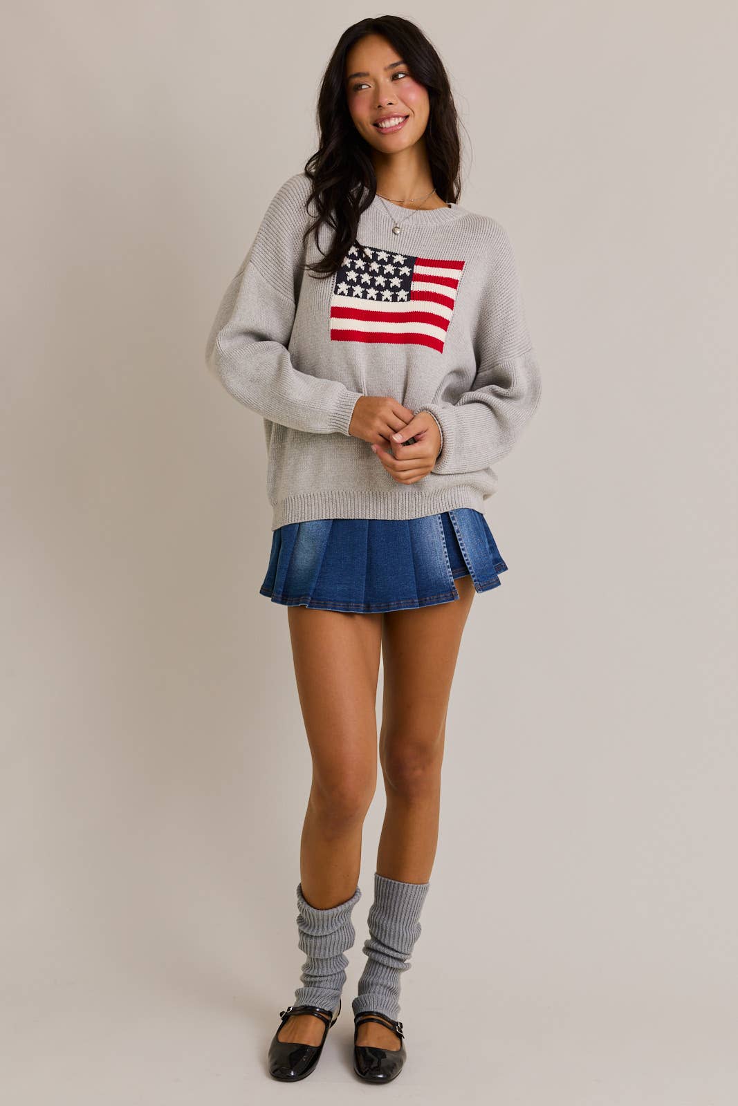Round Neck Oversized Flag Sweater