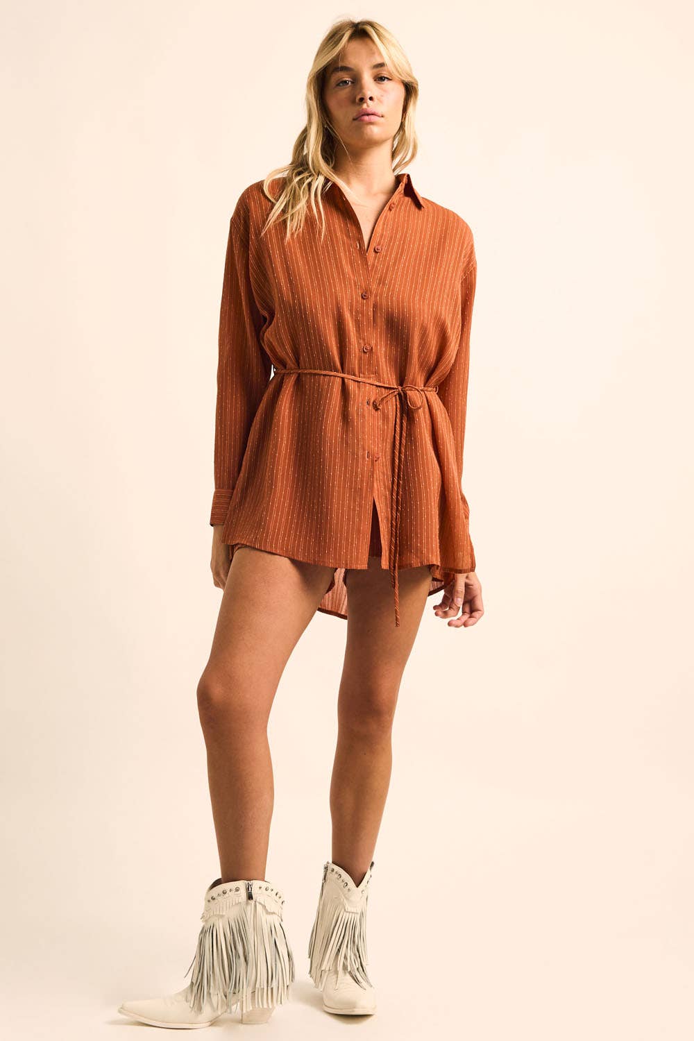 Scorcher Belted Button-Up Shirt Romper