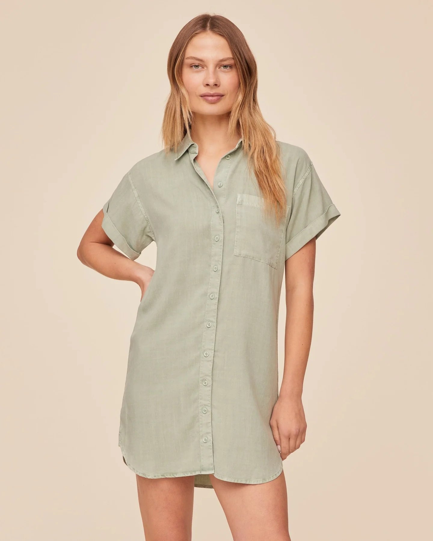 Bella Dahl Roll Sleeve Pocket Shirt Dress