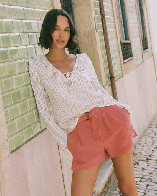 Bella Dahl Tie Ruffle Neck Top